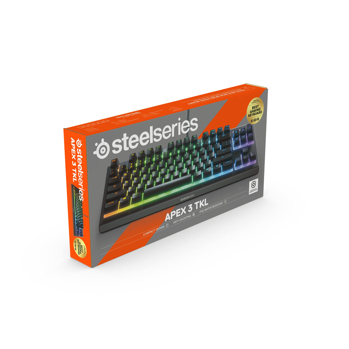 SteelSeries Apex 3 TKL Gaming Keyboard - Silent Keyboard, Tenkeyless PC Keyboard - 8-Zone RGB Illumination - IP32 Water & Dust Resistant - English QWERTY Layout, Black