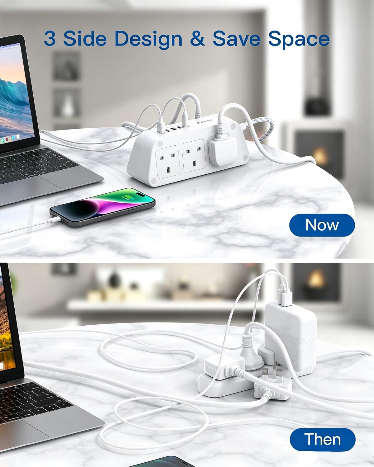 Addtam Extension Lead with USB Slots, 6 Way Outlets 5 USB(5A, 3USB- C Port)