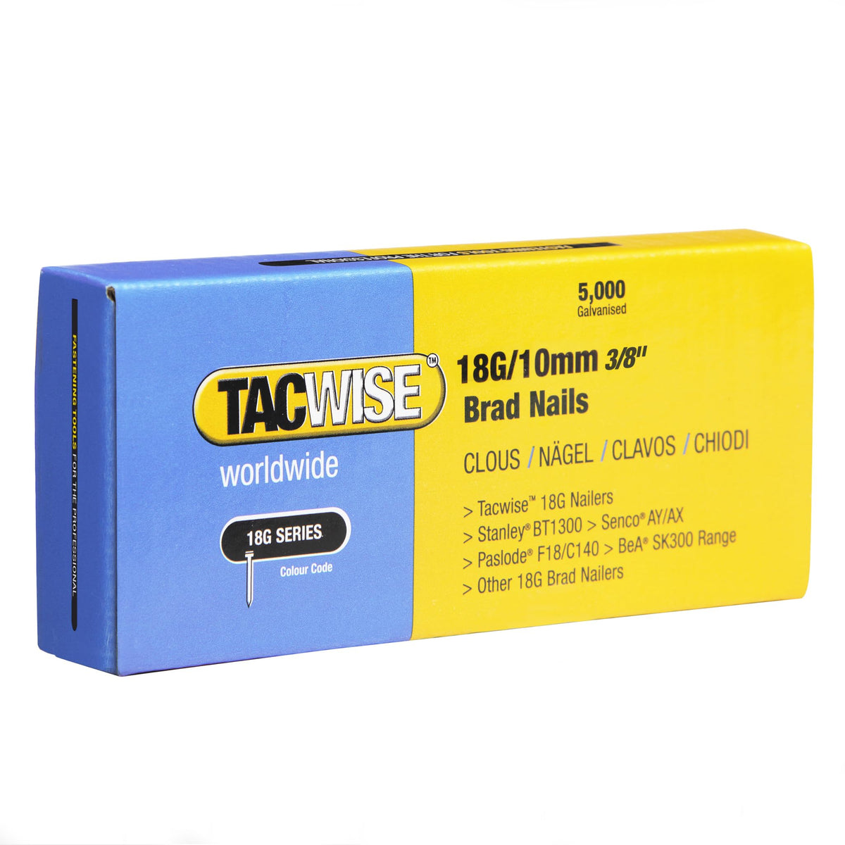 Tacwise 0401 Galvanised Brad Nails Type 18G / 50 mm, Pack of 5000