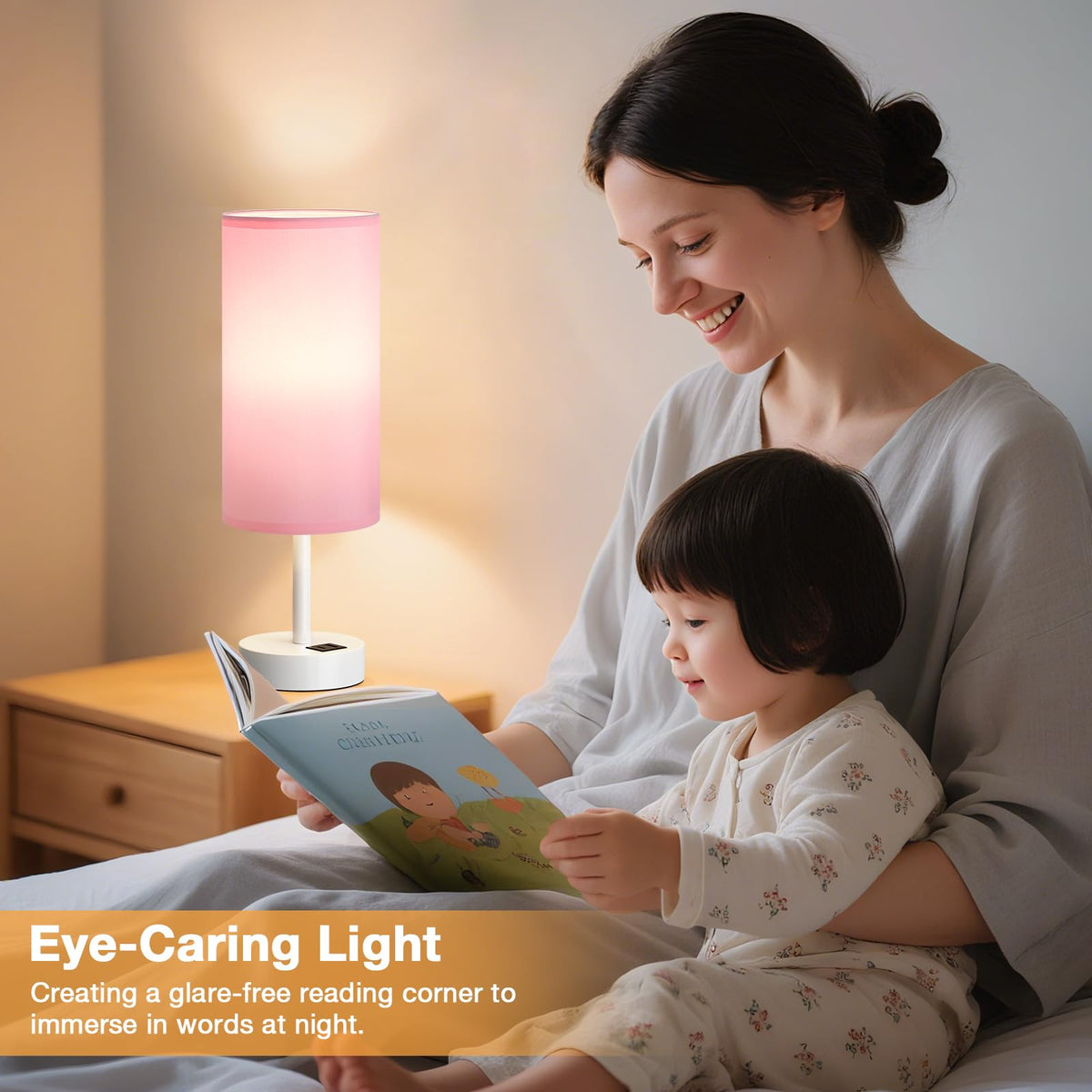 Aooshine Grey Table Lamp, 3-Way Dimmable, USB A + C Charging
