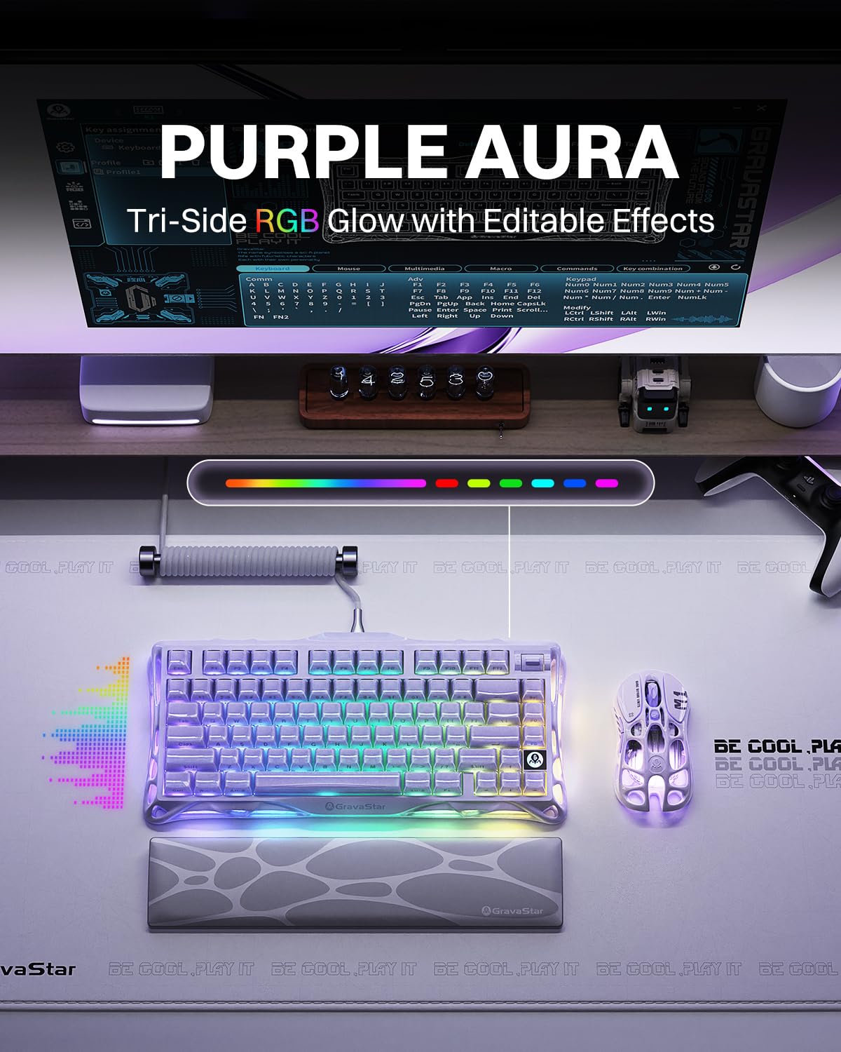 GravaStar Mercury K1 Mechanical Keyboard with Aluminium Frame, 75% Wireless Gaming Keyboard, Hot Swap Custom Keyboard with Button, Gasket, RGB Tri-Mode Keyboard, PBT Keycaps, 8000 mAh White