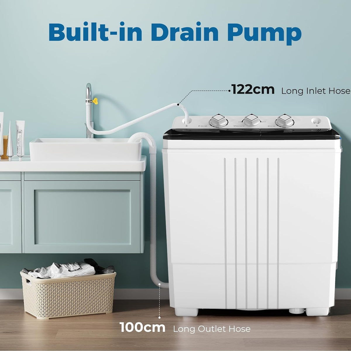 COSTWAY Twin Tub Washing Machine, 8KG (5KG Washer+3KG Dryer)