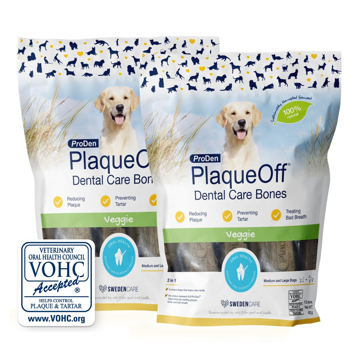 ProDen PlaqueOff 13 Dental Bones for Medium & Large Dogs, Chicken & Pumpkin