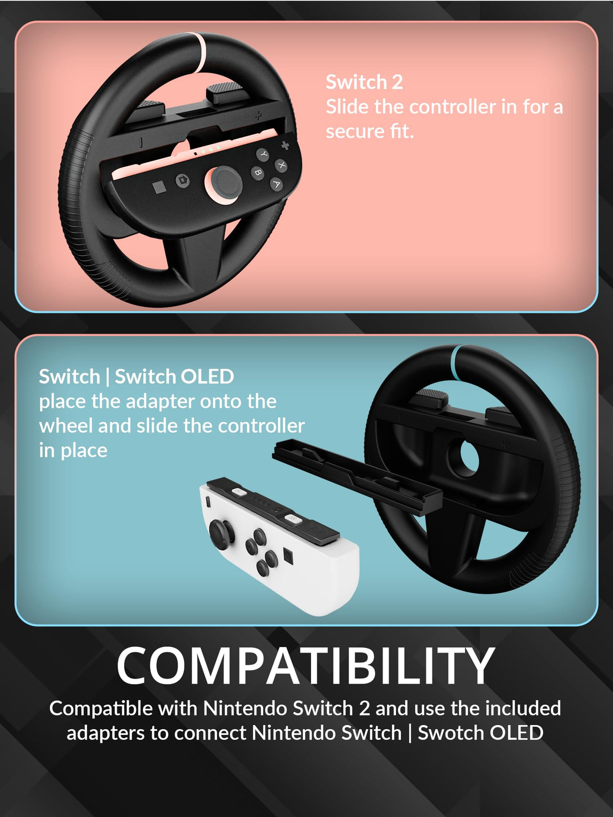 Orzly Racing Steering Wheels – Compatible with Switch 2 (2025 Console) – Party Pack of 4 Joy-Con Controller Attachments for Racing Games (2 Black, 1 Blue, 1 Red)