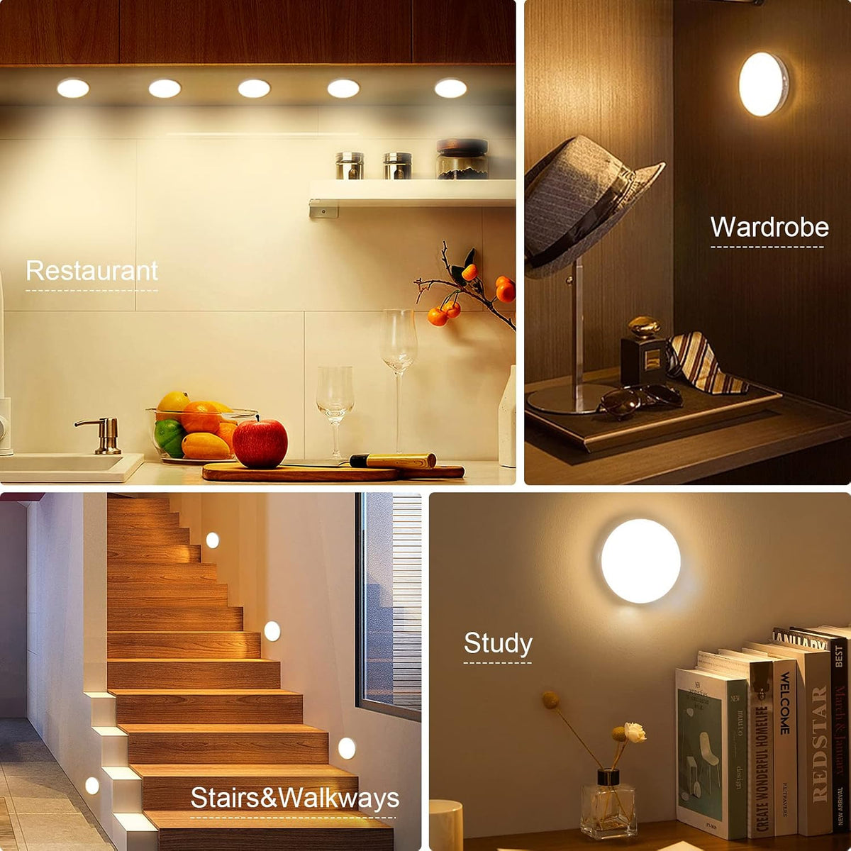 Motion Sensor Lights Indoor, 3 Pack Night Light, Warm Yellow