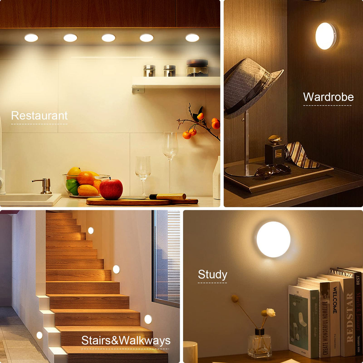 Motion Sensor Lights Indoor, 3 Pack Night Light, Warm Yellow