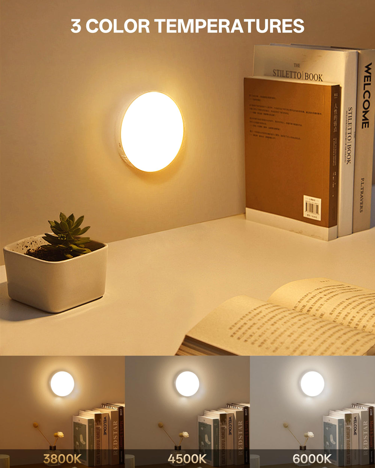 Homelist Motion Sensor Lights Indoor, Rechargeable Night Light, 6 Pack