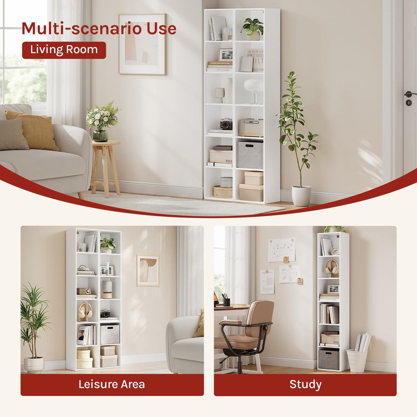 WOLTU Bookcase, White Book Shelf 6 Storage Cubes Unit, Tall Freestanding Bookcases for Living Room,Bedroom