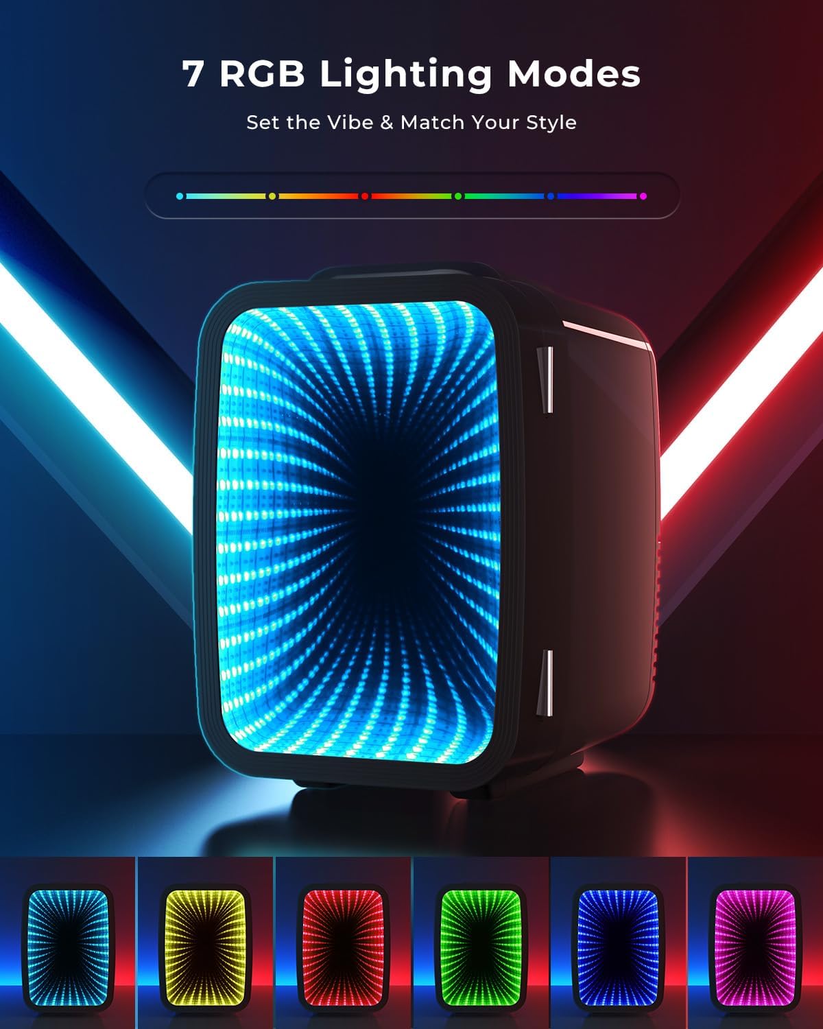 BEICHEN Mini Fridge for 4 L / 6 Cans, Quiet Small Fridge With 7 RGB