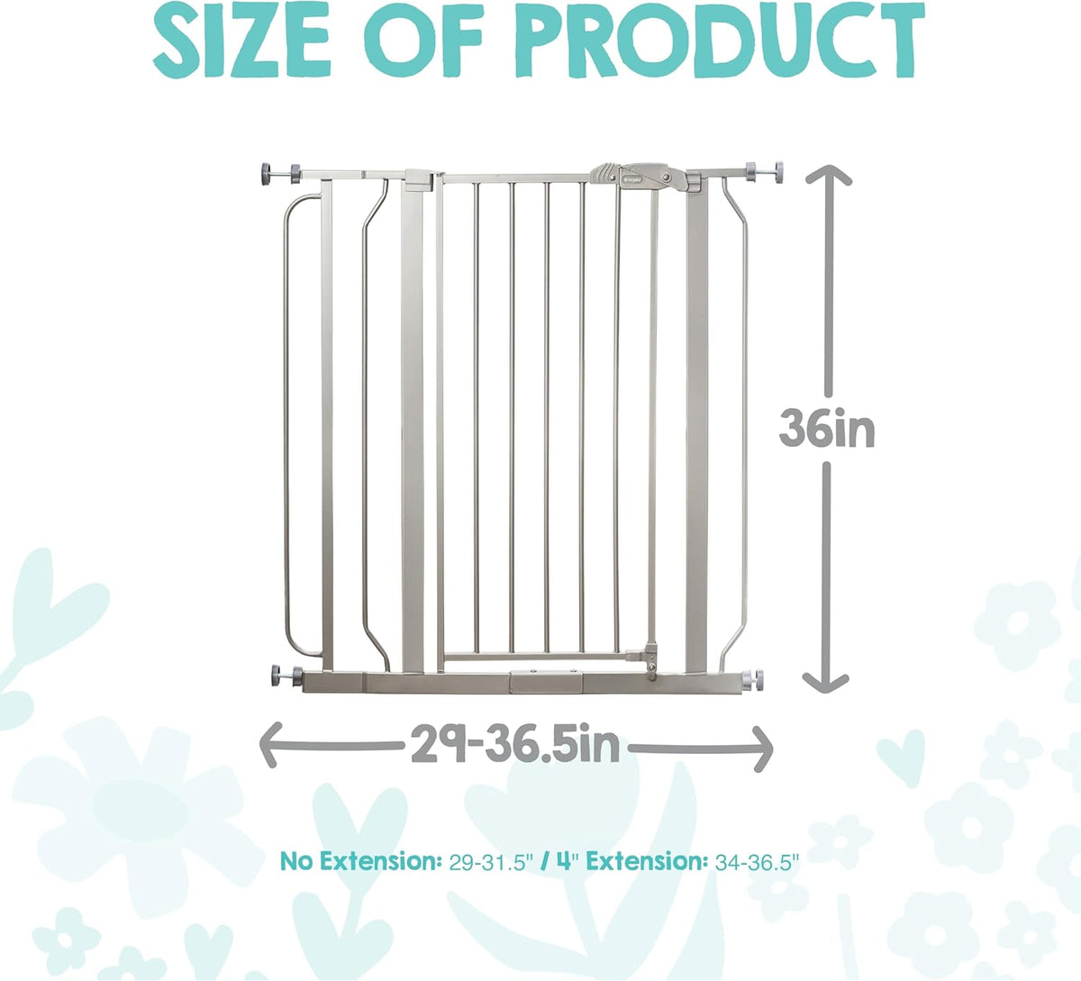 Regalo Safety 91.4cm Extra Tall Baby Gate for Doorways & Bottom of Stairs, Fits Openings 73.6-90cm (Extension Included), Pressure Mounted for Babies, Toddlers & Pets