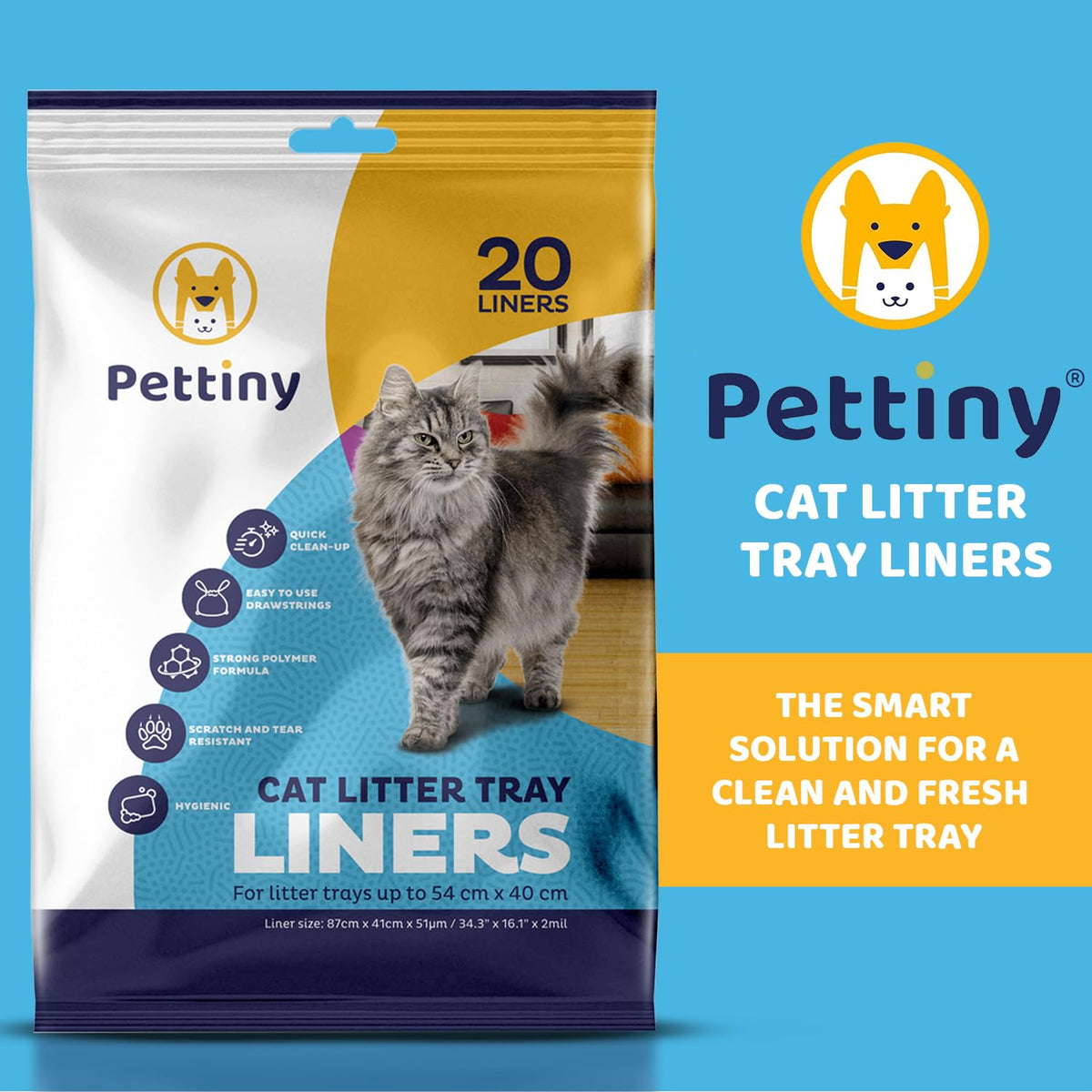 Pettiny 20 XL Cat Litter Tray Liners with Drawstrings Scratch Resistant Bags for Extra Large Litter Box