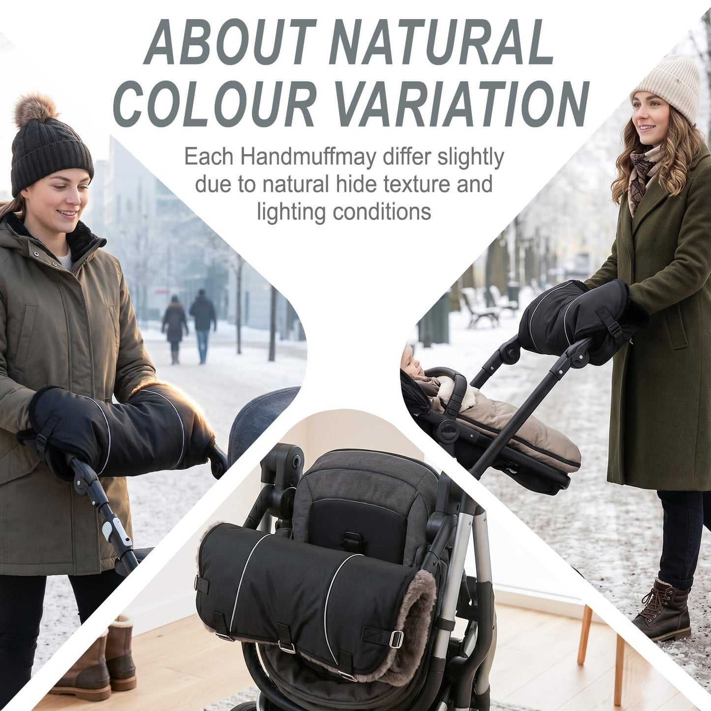 Sheepskin Handmuff for Stroller – Luxury Warm Winter Pram Hand Muff with Velcro Straps – Genuine Shearling Pushchair Handle Cover for Cold Weather Walks, Cosy Outdoor Accessory- 46cm×21cm (Black)