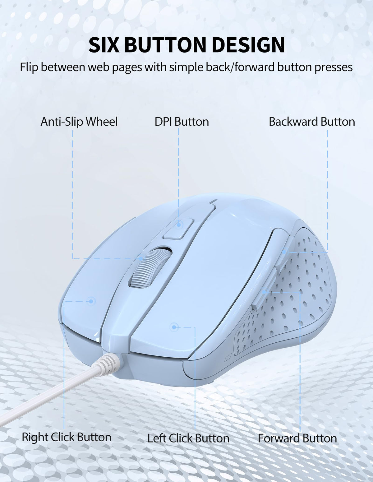 TECKNET USB Wired Mouse, 6400 DPI Mice 4 Adjustable DPI with 6-Button Corded, Optical Computer Mouse with Ergonomic Design for Laptop, Chromebook, PC, Desktop, Mac, Notebook