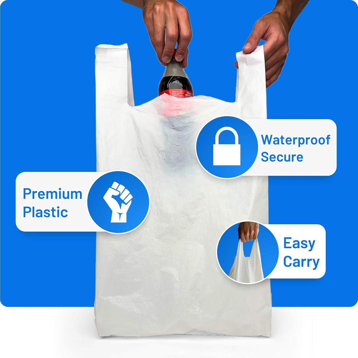Plastic Carrier Bags White - Standard Retail Size 12x18x24", 200 Pack