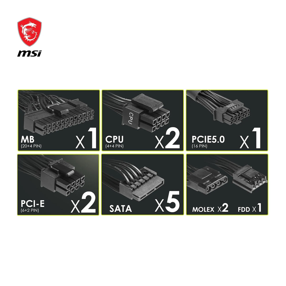 MSI MAG A750GL PCIE5 Power Supply Unit, 750W, 80 Plus Gold, Fully Modular, ATX 3.0, PCIe 5.0 GPU Support, 120mm FDB Fan, Full-Bridge LLC, Flat Black Cables - 7 Year Warranty
