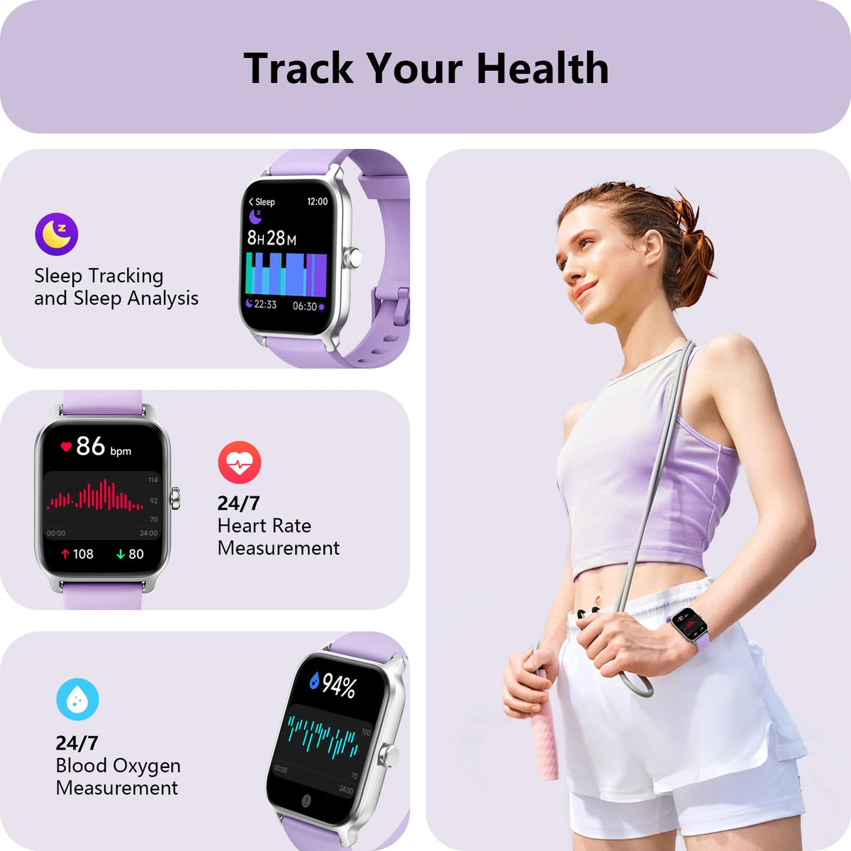 Smart Watch for Women, Answer/Make Calls, Alexa Built-in, [1.8"HD Screen] Smart Watches for Women iPhone/Samsung/Android, Fitness Watch with Heart Rate Sleep SpO2 Monitor,IP68 Waterproof, 100+ Sports