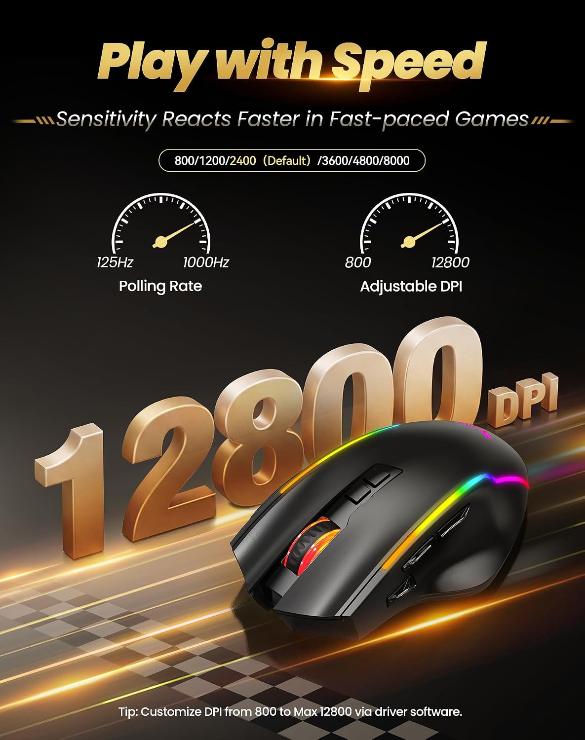 TECKNET Wireless Gaming Mouse, 2.4G & USB-C Dual-Mode Rechargeable Mouse