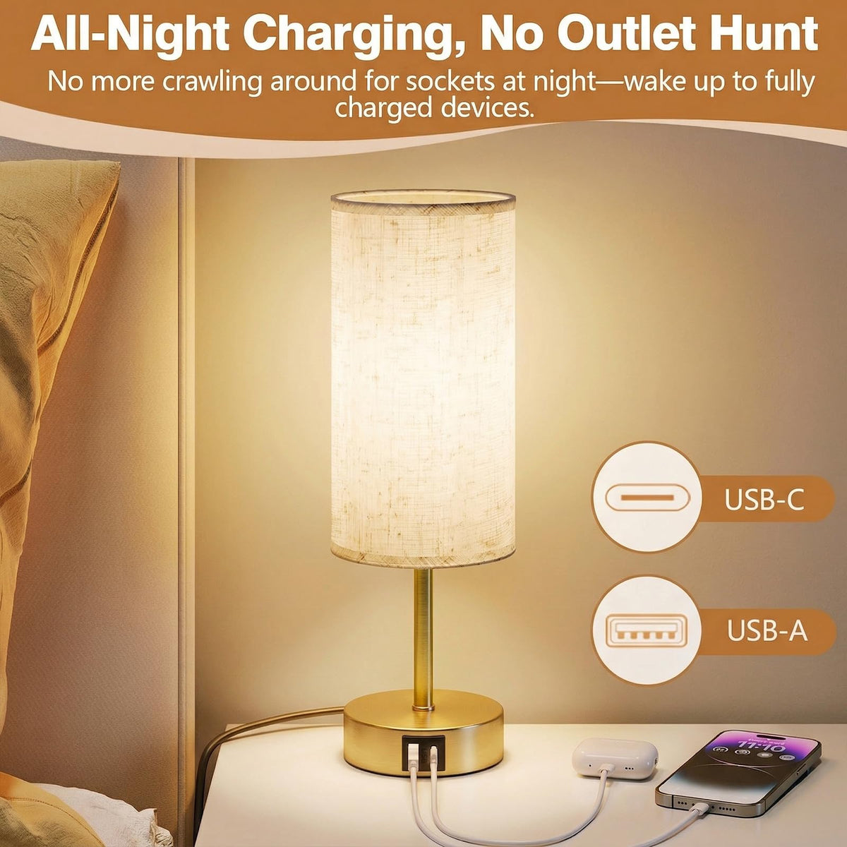 Bedside Lamp, Touch Table Lamp for Bedroom, Living Room & Office