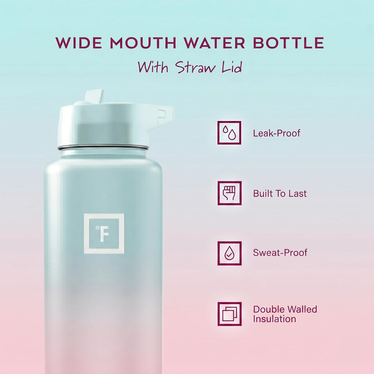 Insulated Water Bottle with Straw - 650/950/1200/1800 ml - Leakproof Double-Walled Stainless Steel Metal Drink Flask BPA-Free - Sports Travel Gym Camping Hiking Kids