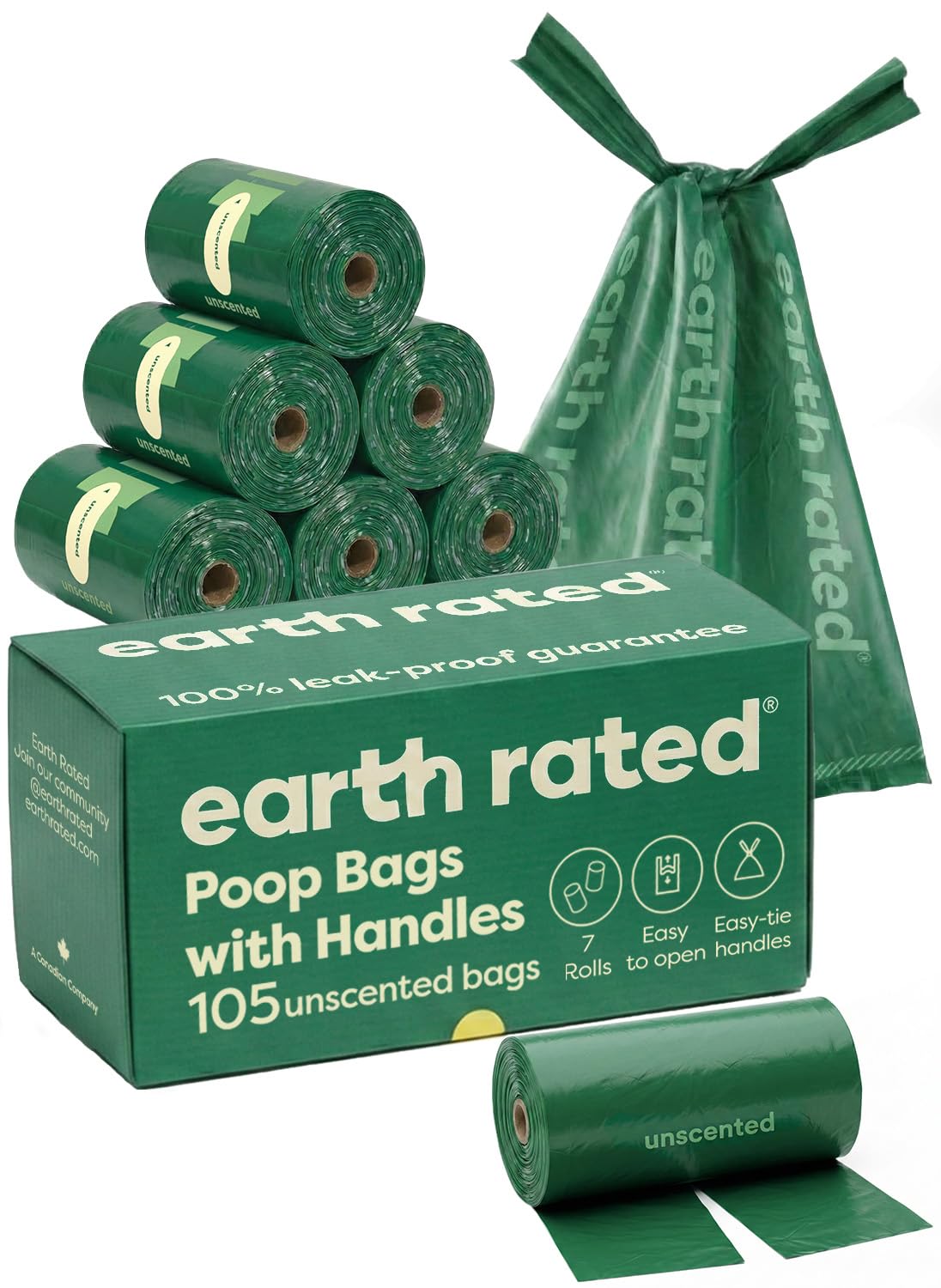 Earth Rated Dog Poo Bags with Handles, Easy Tie and Guaranteed Leakproof, Lavender Scented, 120 Bags