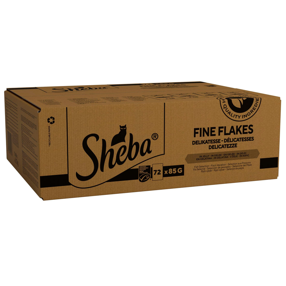 Sheba Fine Flakes in Jelly – Poultry Collection – Wet cat food pouches for adult cats – 72x85g pack