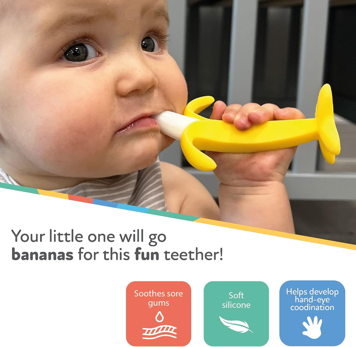 Nuby Silicone Banana Baby Teether Toy for Sore Gums, 3M+
