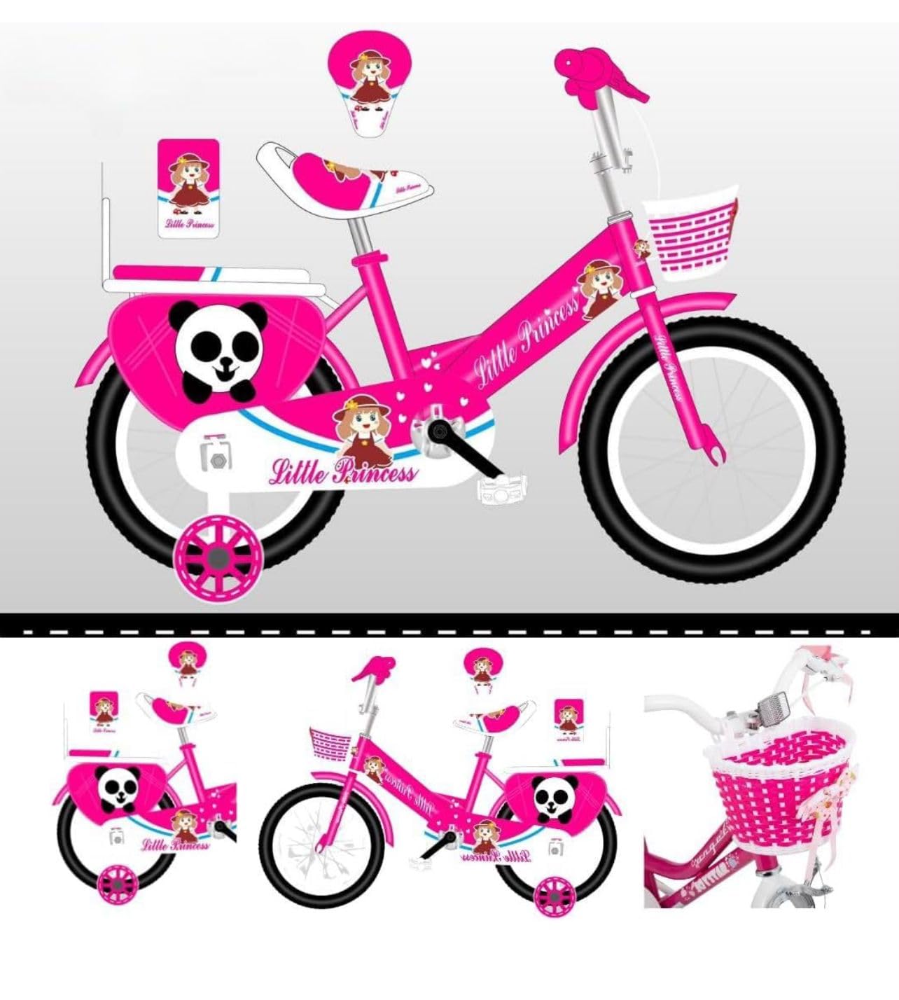 Pink Girls Bike 16" with Stabilisers, Basket & Bell — Adjustable Seat & Handlebars