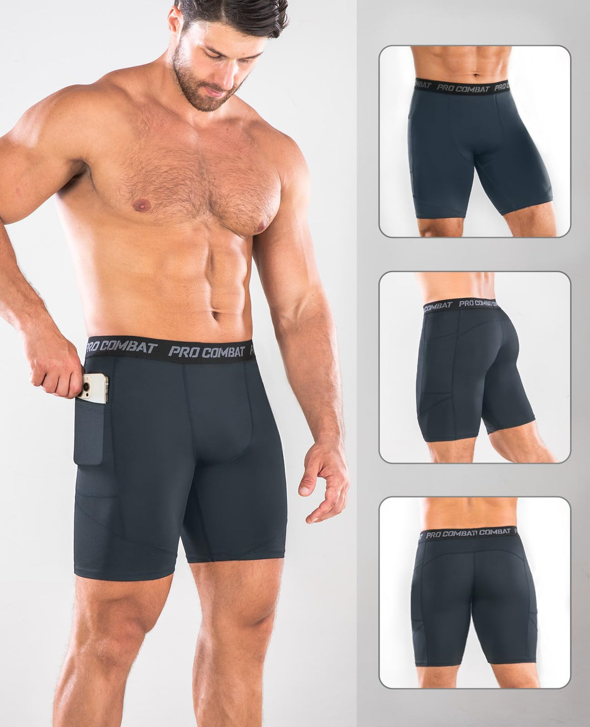 Niksa Compression Shorts Men, 1 Pack or 3 Packs Gym Running Shorts with Pockets Sports Anti Chafing Underwear Base Layer Shorts Quick-Drying Fabric Undershorts Men’s Workout Shorts