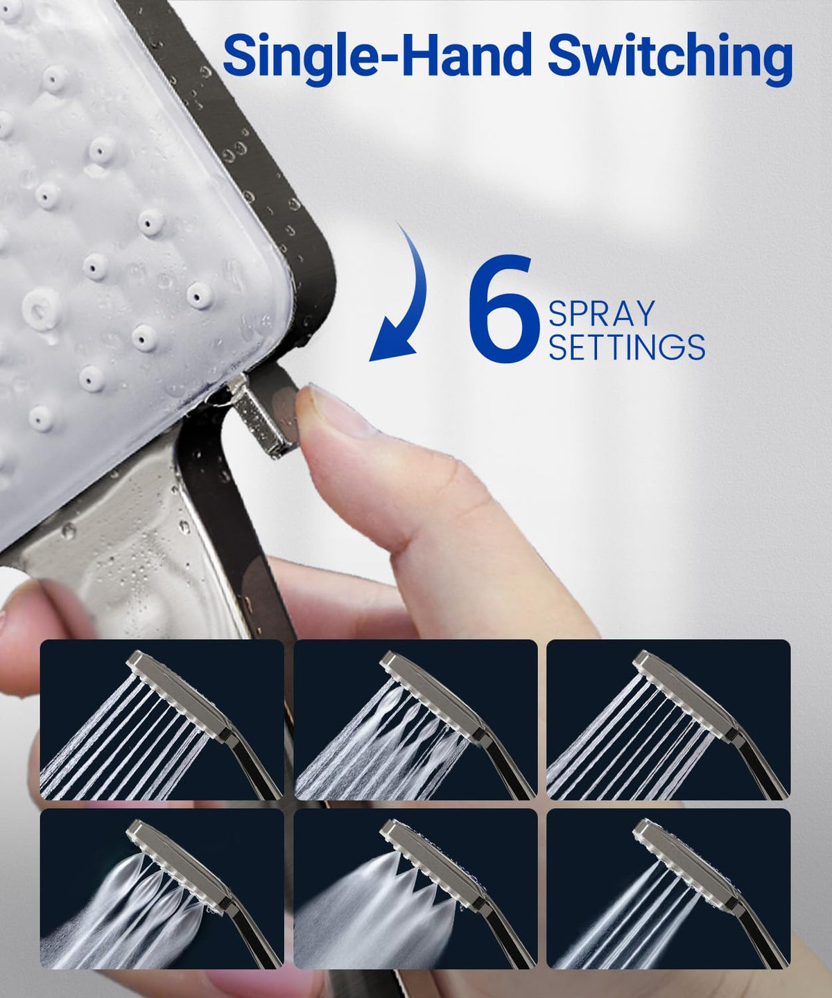 High Pressure Shower Head, Power Shower Head with 6 Modes