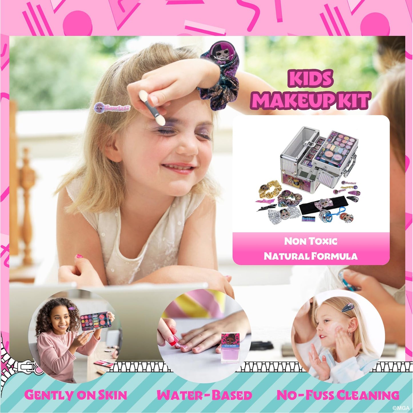 L.O.L. Surprise! Kids Makeup Set for Girls, Includes Lip Gloss, Eye Shimmer, Nail Polish, Hair Accessories in Train Case, Perfect for Parties, Sleepovers & Makeovers, Ages 5+ by Townley Girl