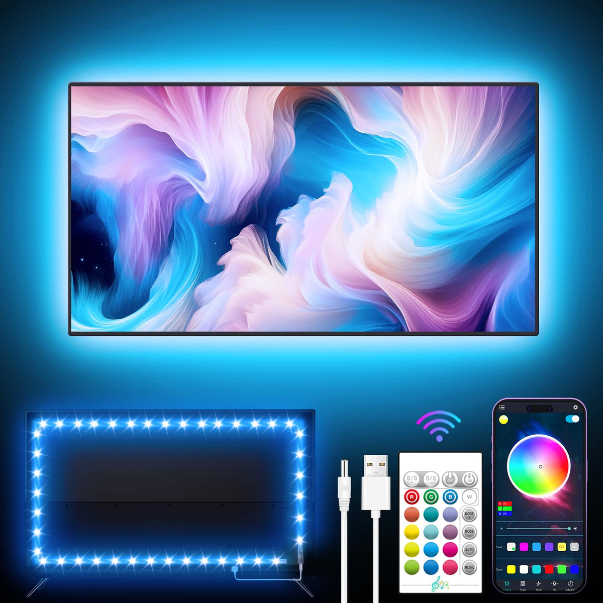 GIPOYENT TV Light Strip, 5M TV Backlight, for 45-75 Inch TV, Music Sync LED TV Light with Bluetooth Function - RGB Color Changing Light Strip for Home Theater (16.4ft)
