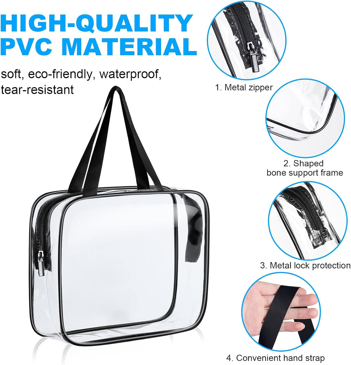 Aucuu Clear Toiletries Bag, 3 Pack PVC Waterproof Toiletries Carry Pouch, TSA Approved Travel Toiletry Bag with Zipper, Multi-Size Cosmetic Makeup Bags for Men, Women and Kids - Travel Business