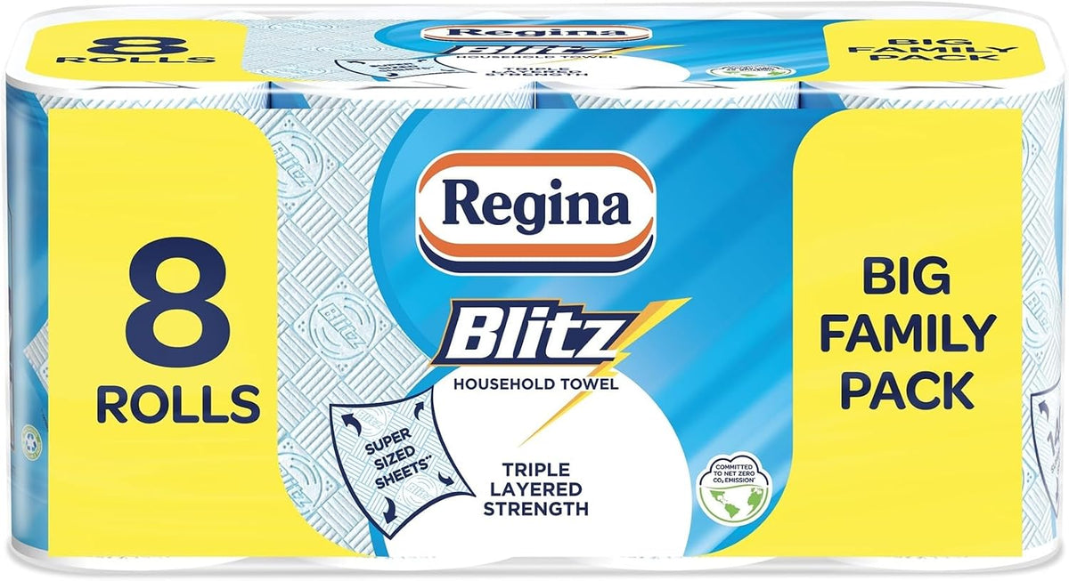Regina Blitz, 8 Rolls of Household Towel, 3-Ply