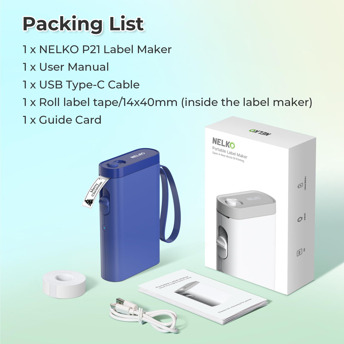 Nelko Label Maker P21 Portable Bluetooth Sticker Printer with Tape, Black