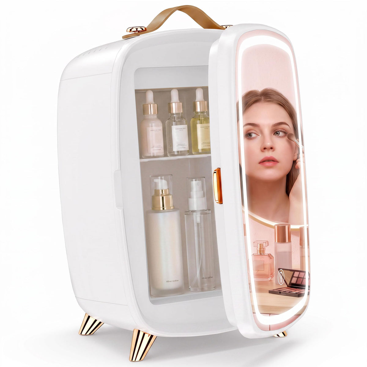 HOMCOM 6L Mini Fridge with LED Mirror, 26dB Quiet Operation, Pink