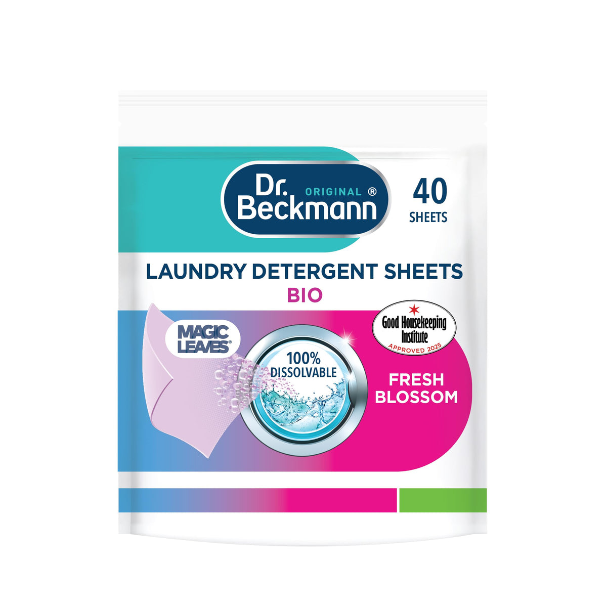 Dr. Beckmann MAGIC LEAVES Laundry Detergent Sheets BIO | Convenient and pre-dosed laundry detergent sheets | Dissolvable climate neutral and easy to use | 25 sheets