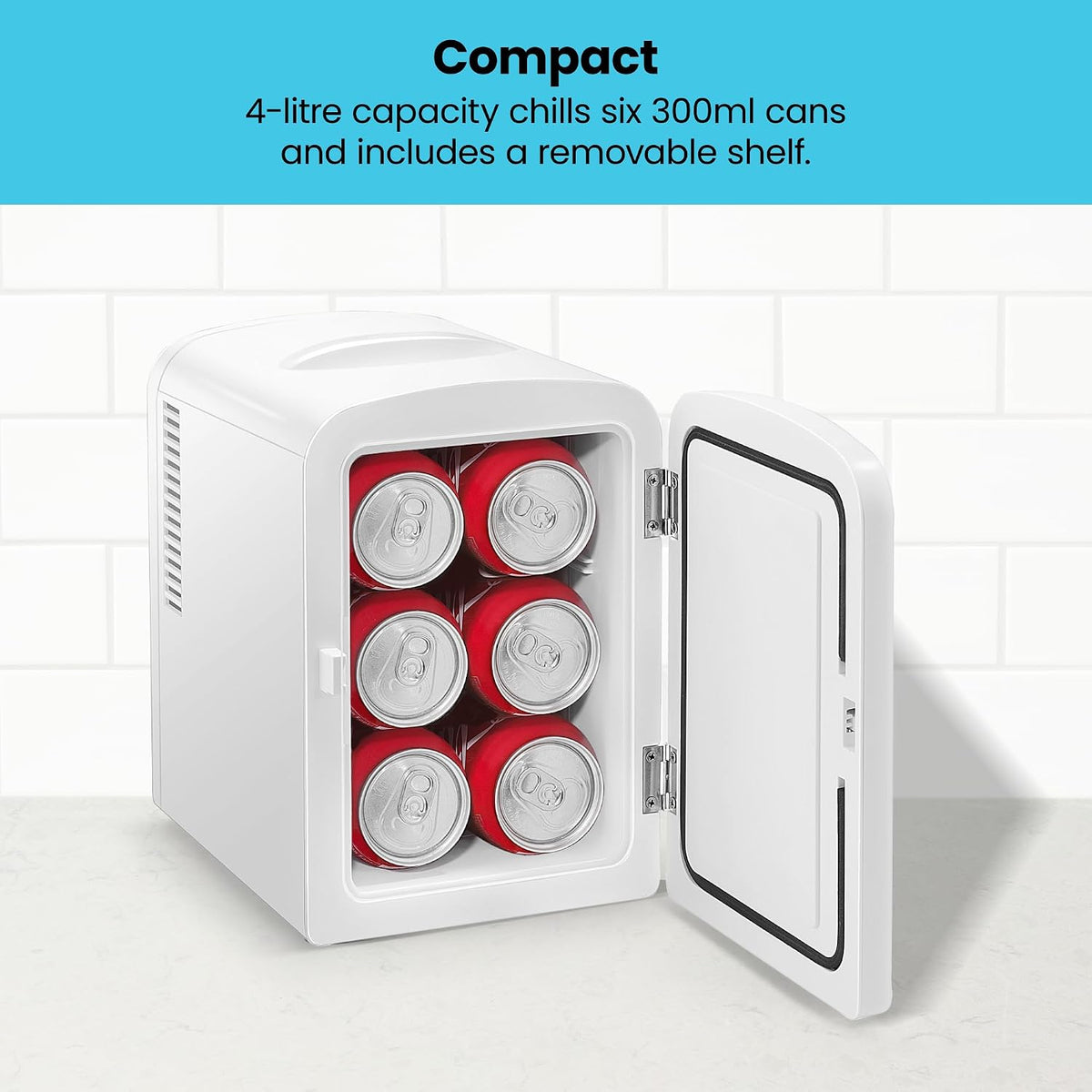 Iceman Mini Portable Eraser Personal Fridge, Cools & Heats, 4 Litre Capacity, Chills 6 12oz cans, 100% Freon-Free & Eco Friendly, Includes Plugs for Home Outlet & 12V Car Charger, Black
