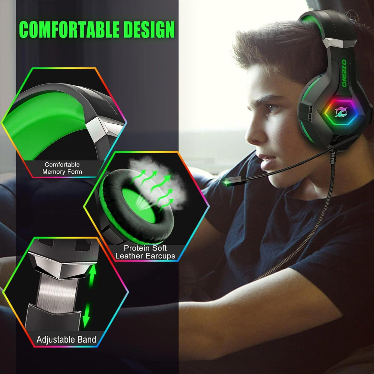 Ozeino Gaming Headset with Microphone for PS5/PS4/Xbox One/PC/Switch, Gaming Headphones with 3D Surround Sound & Noise Cancellation Pink