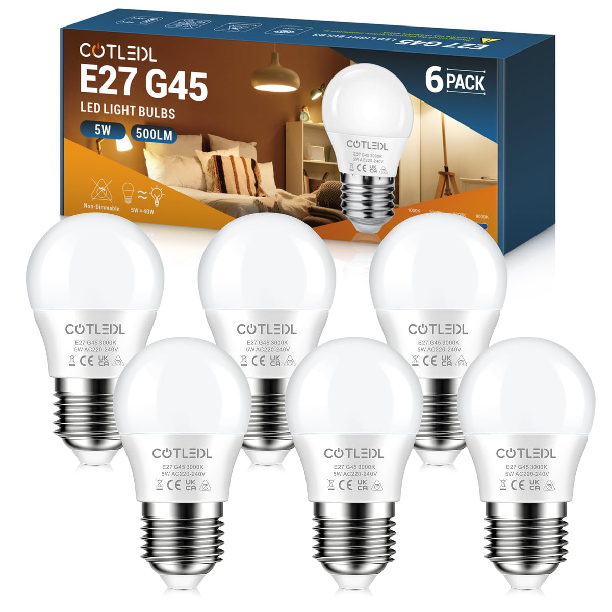 E27 Screw Bulbs, Warm White 3000K, 5W(40W Equivalent), 12 Pack