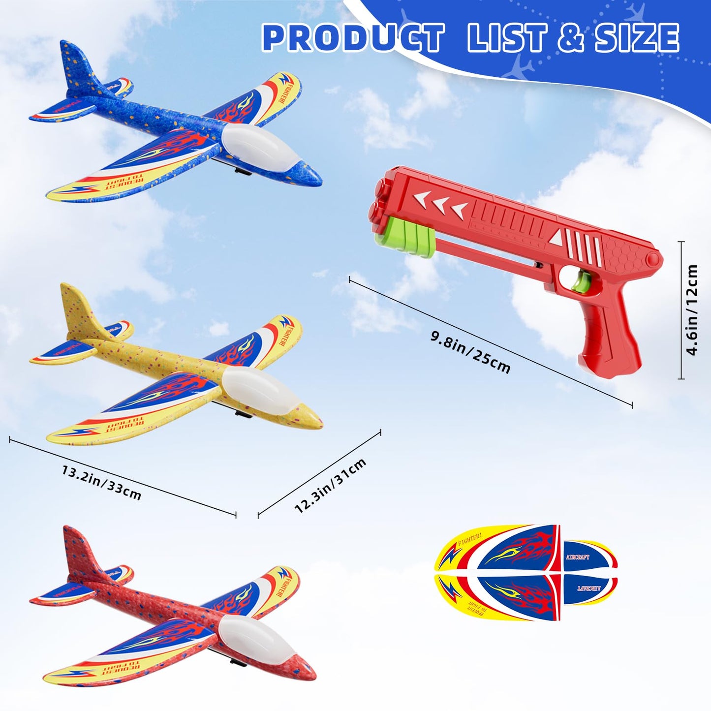 Doloowee Boys Toys for 3 4 5 6 7 8 Years Old, 1 Launcher with 3 Foam Glider Planes, Outdoor Garden Toys Birthday Present Gift for Kids 3 4 5 6 7 8 Year Old