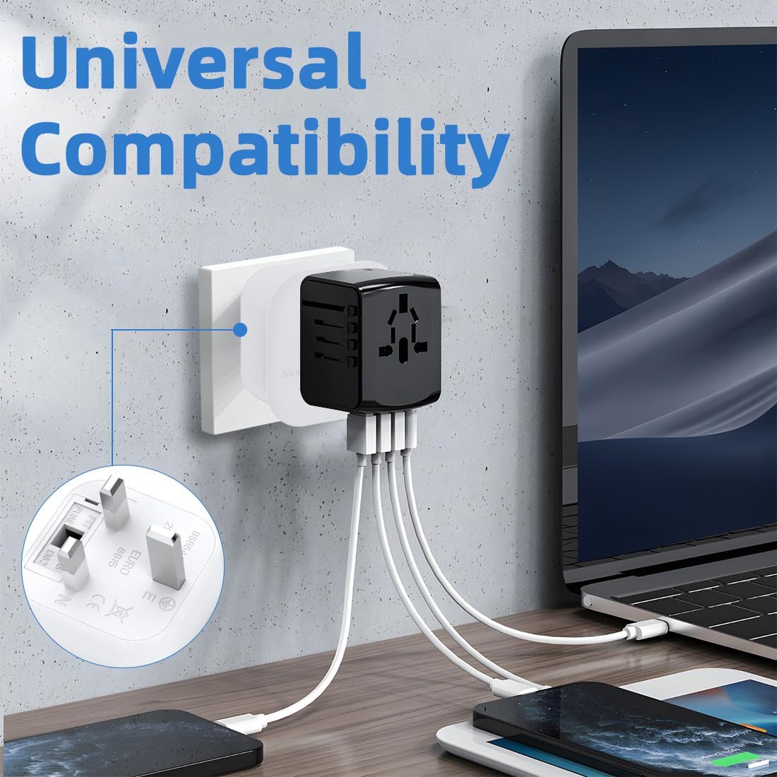 2Pack European to UK Plug Adaptor, US to UK Travel Plug Adapter
