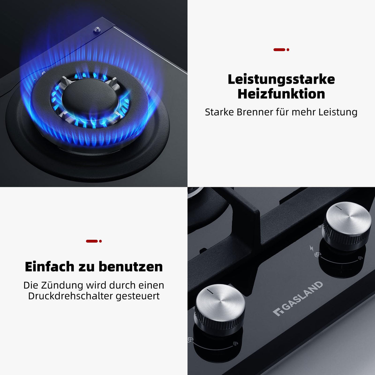 GASLAND GH60SF 60cm Built-in Gas Hob, 4 Burners Stainless Steel Gas Cooktop with Flame Failure Protection, NG/LPG Convertible, 8000W