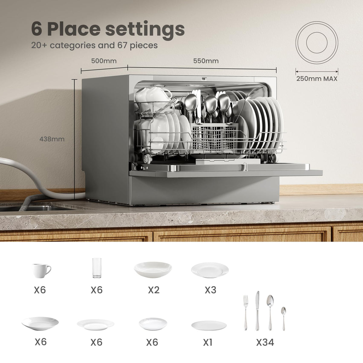 COMFEE' Fully Integrated Dishwasher, 12 Place Settings, 60cm