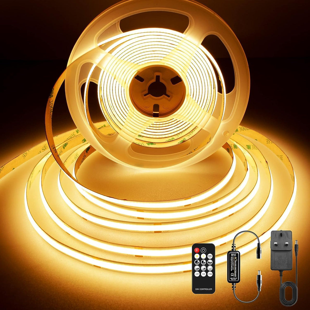 COB LED Strip 3m, 24V, Dimmable, Remote, Warm White, 2700K