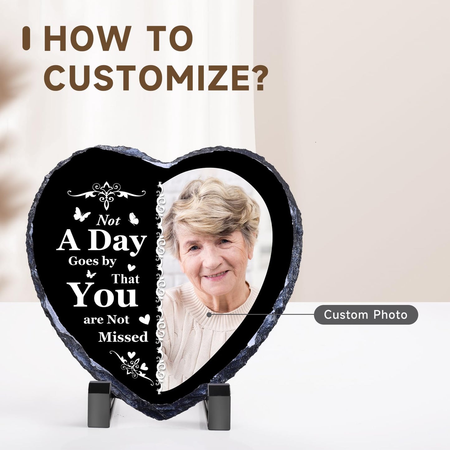 Personalised Memorial Plaque, Custom Rock Slate Frame with Photo Text, Customised Memorial Gifts for Loss of Loved One, Cemetery Decorations for Grave