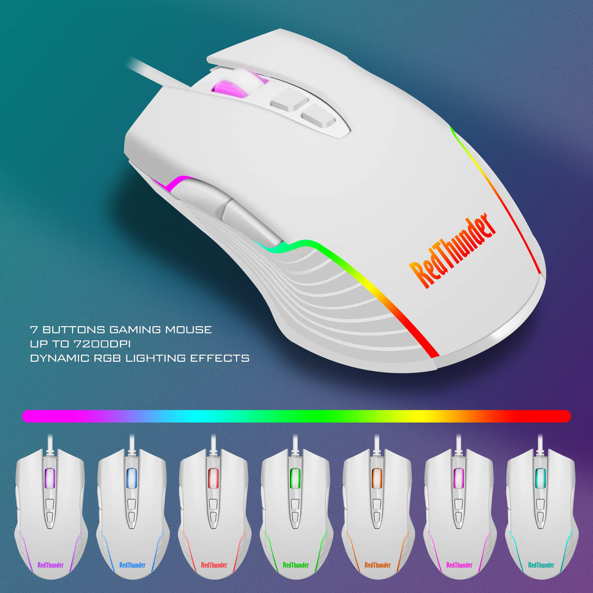 RedThunder K10 Wired Gaming Keyboard and Mouse Combo, UK Layout, True RGB Backlight, Soft Leather Wrist Rest, Ergonomic Anti-Ghosting Keyboard + 7D 7200 DPI Mouse for PC Mac (Gradient Gray)