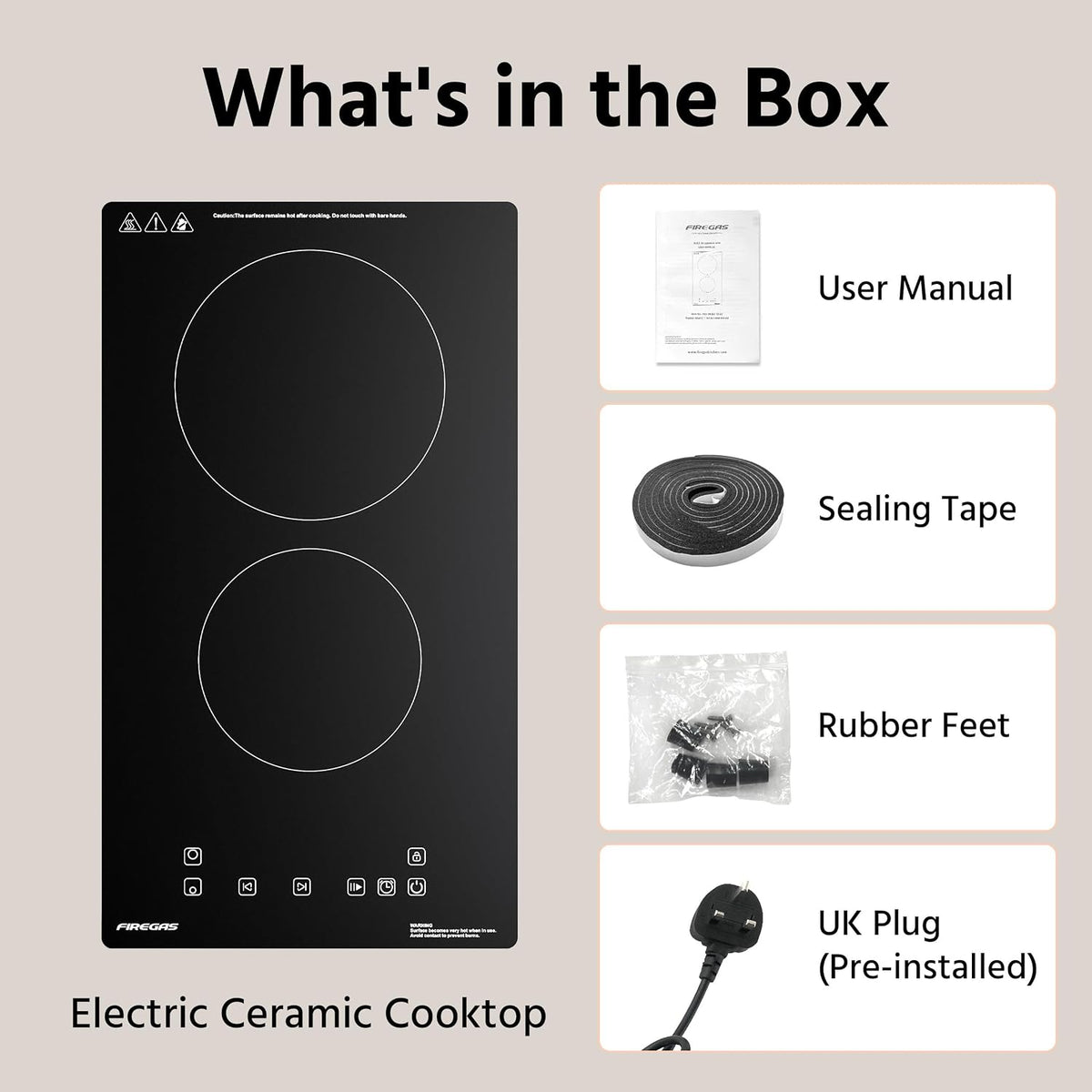 FIREGAS 2 Burner Ceramic Hob,Electric Hob with UK Plug,Built-in & Tabletop