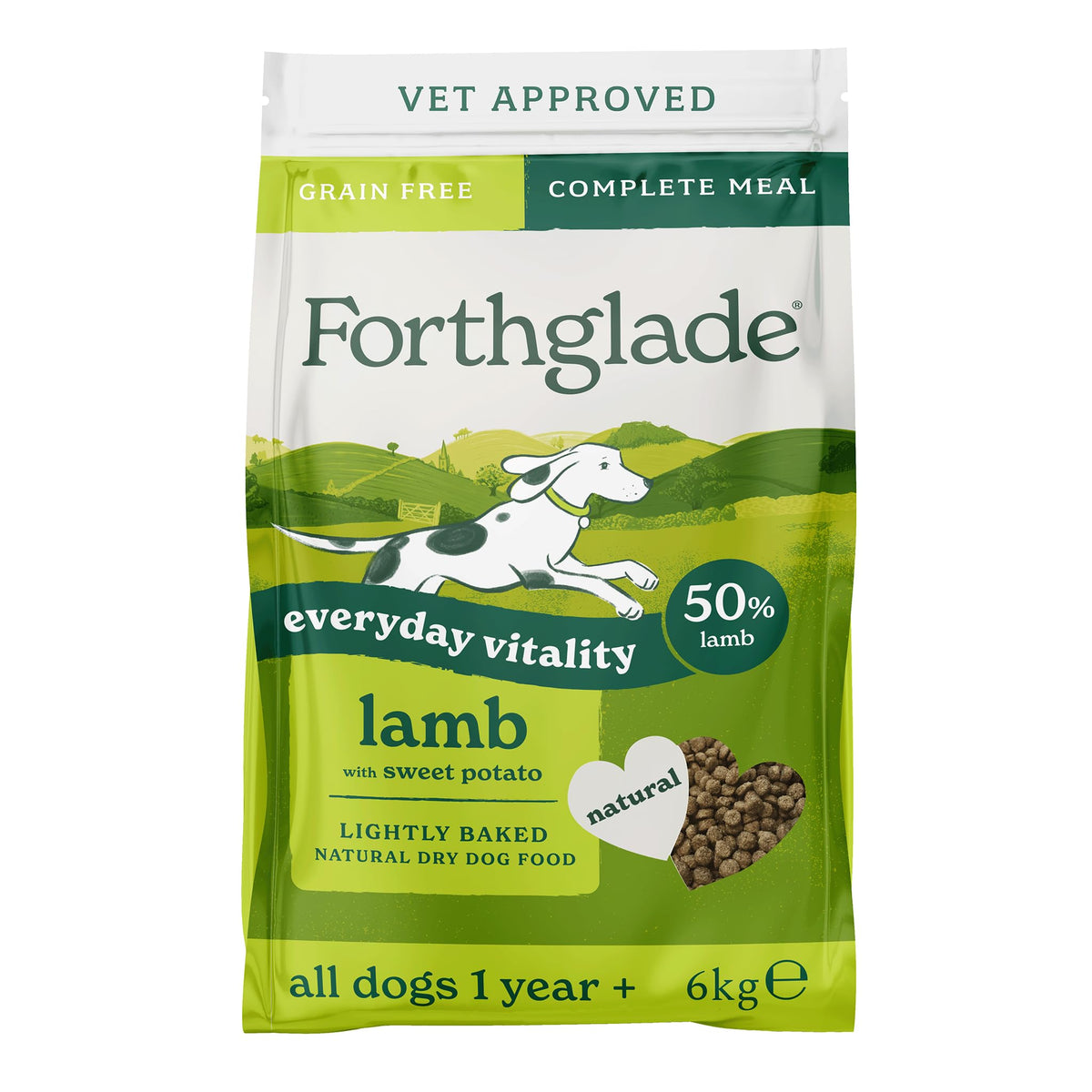 Forthglade Dry Dog Food, Lightly Baked, (2kg), Hypoallergenic and Grain Free Dog Food, Adult 1 Year +, Turkey With Sweet Potato, Completed and Balanced Meal, 50% Single Source Protein