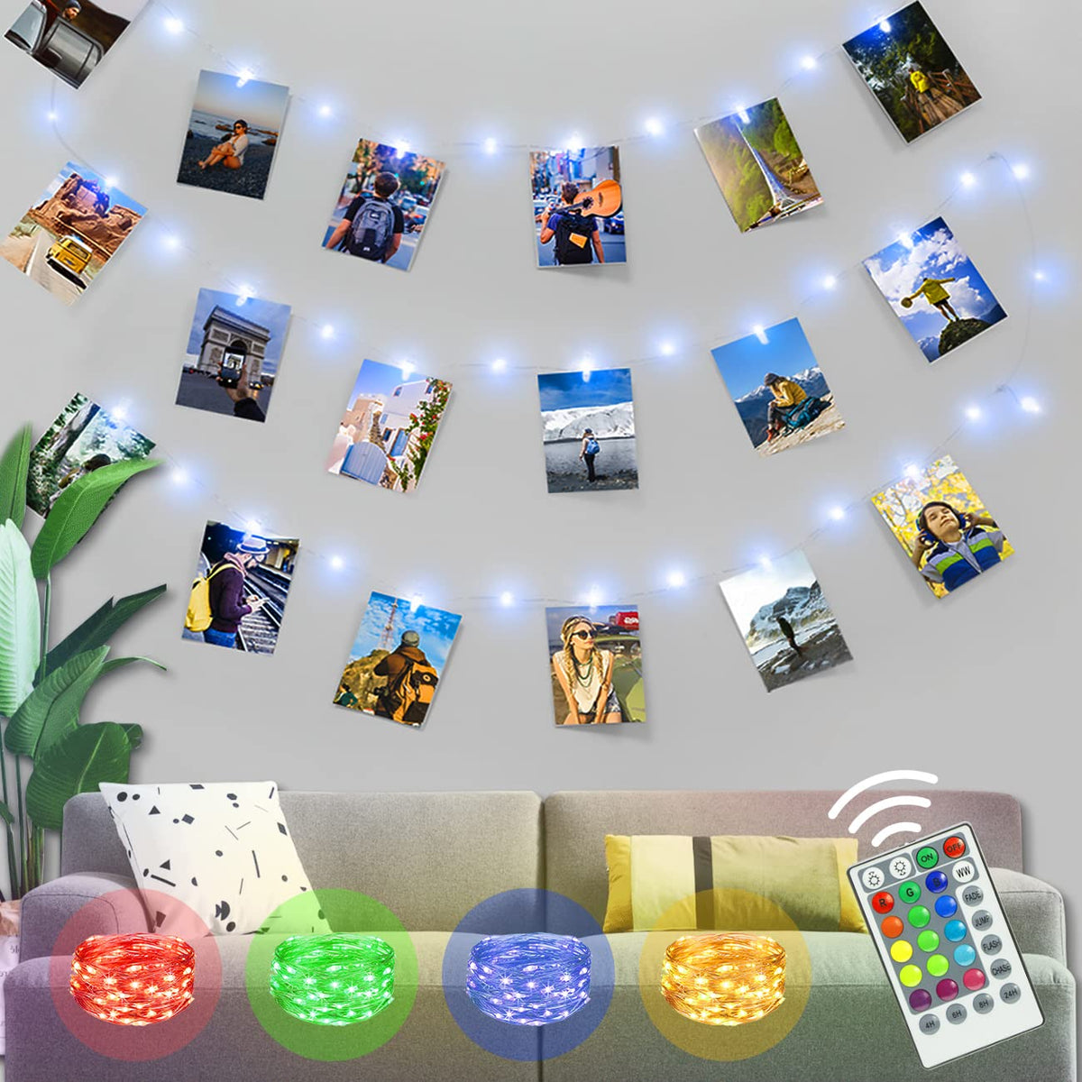Kolpop 50LED Photo Clip String Lights, 5M Photo Peg Fairy Lights Indoor with 30 Clips Battery Powered Cooper Wire Hanging String Photo Display for Bedroom Birthday Wedding Party Christmas Decorations