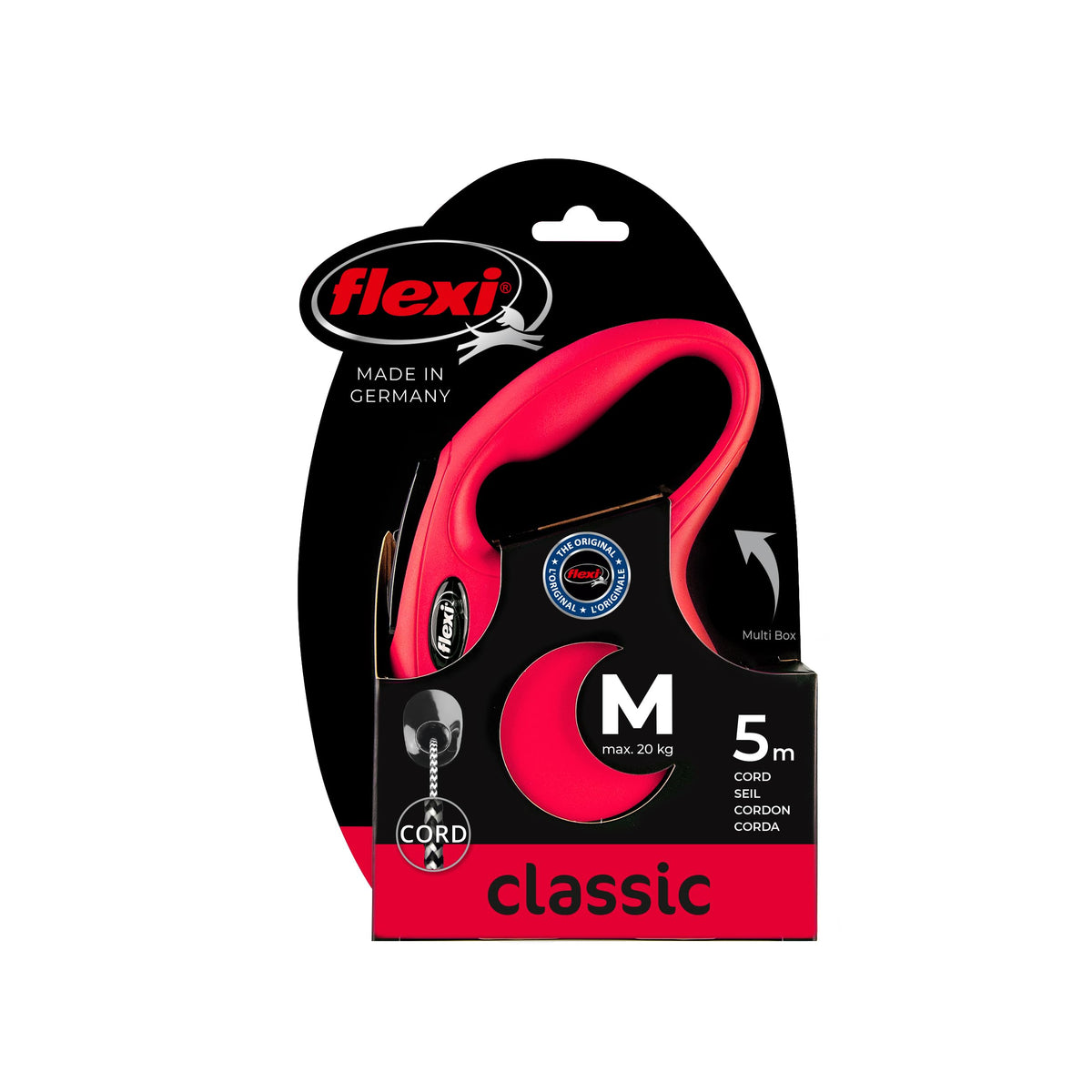 flexi Classic S | 5 m Retractable Cord Leash for Dogs up to 12 kg | Black | Retractable Dog Lead | Weight: 160 g | Dimensions: 9.6 x 16.2 cm